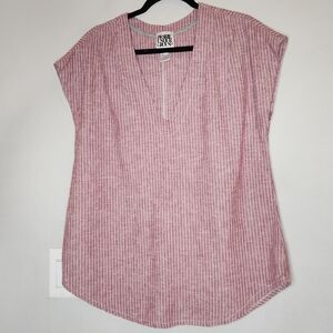 Prairie Underground Organic Cotton Hemp Broken Stripe V-Neck Top Mauve